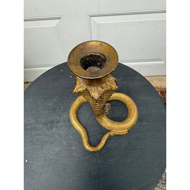 Cobra Snake Brass Tone Candle Holder For Sale - Image 4 of 6