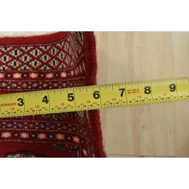 Bokhara Rug 4'1'' X 6'3'' Red Wool Tribal Hand-Knotted Oriental Carpet For Sale - Image 11 of 12