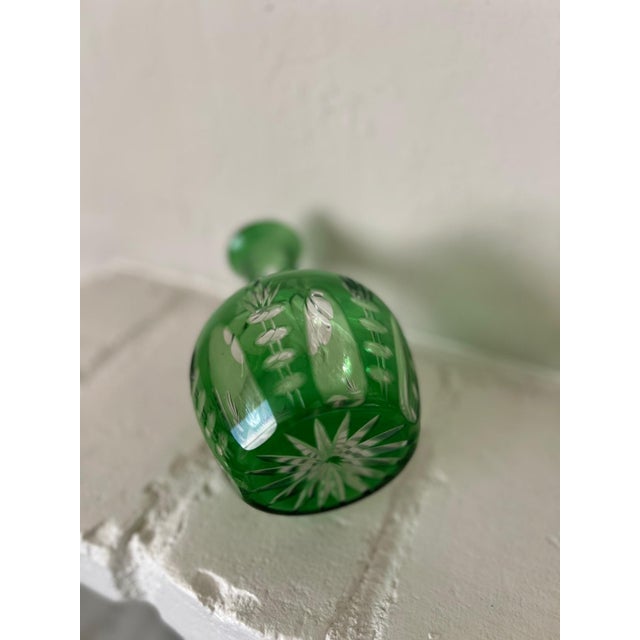 Glass Emerald Green Cut-to-Clear Crystal Bud Vase Carafe For Sale - Image 7 of 12