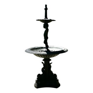 Classical Style Black Cast Iron Fountain with Cherub Boy, 1970s For Sale