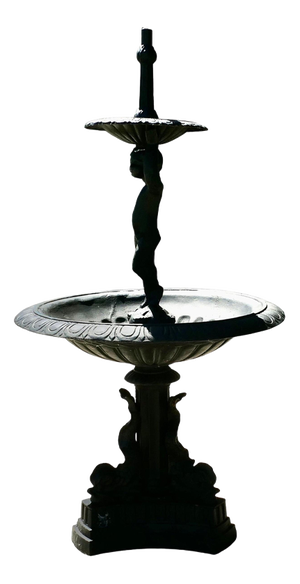 Classical Style Black Cast Iron Fountain with Cherub Boy, 1970s