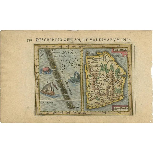 Antique Miniature Map of Ceylon Sri Lanka and the Maldives by Bertius, 1618 For Sale - Image 6 of 6