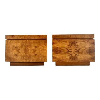 1970s Mid Century Modern Olive Burl and Oak Nightstands by Lane in the Manner of Milo Baughman - a Pair For Sale
