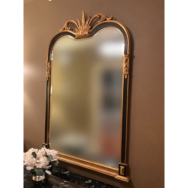 Ornate Gold and Black Beveled Wall Mirror With Botanical Crest For Sale In Greensboro - Image 6 of 6