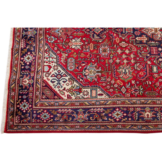 1960s Vintage Persian Tabriz Handmade Medallion Red Wool Rug For Sale - Image 4 of 7