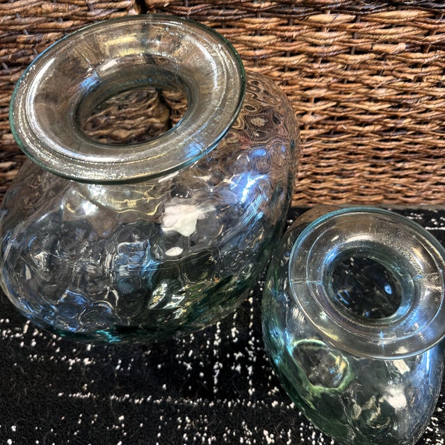 2000 - 2009 Vintage Statement Hand-Blown Recycled Glass Dimpled Vessels Spain - Pair (14.25" / 11.5") For Sale - Image 5 of 18