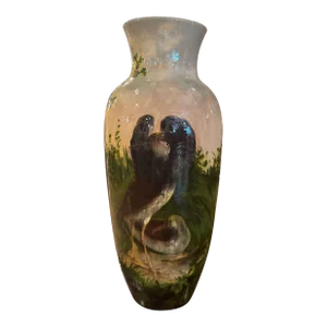 19th Century French Hand Painted Barbotine Faience Vase From Montigny