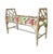 Vintage Bamboo Bench featuring a weathered frame with classic bamboo-form detailing and a vibrant upholstered cushion in a...