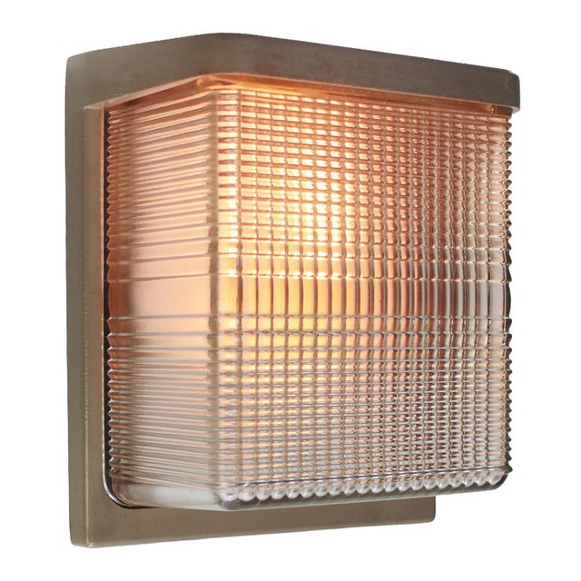 French industrial wall / floor lamp by holophane, france beige brown cast aluminium with clear pressed glass. e27 / e26...