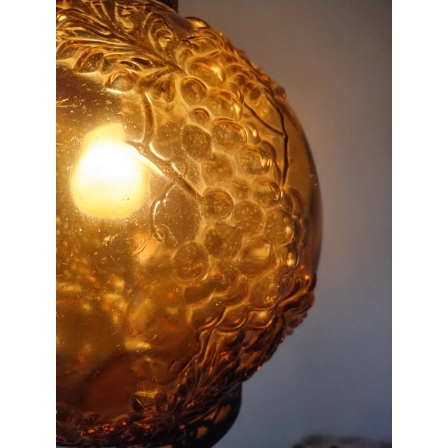 Vintage Amber Swag Light Mid-Century Hanging Lamp Grape Pattern For Sale - Image 9 of 11