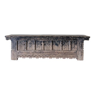 Vintage Carved Pine 4 Door Cabinet - Weathered Black For Sale