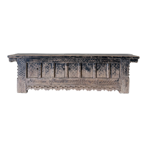 Vintage Carved Pine 4 Door Cabinet - Weathered Black