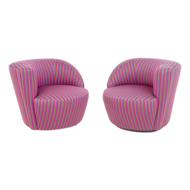 Kagan Nautilus Style Swivel Lounge Chairs, Pair For Sale