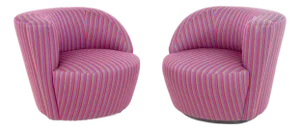 Kagan Nautilus Style Swivel Lounge Chairs, Pair