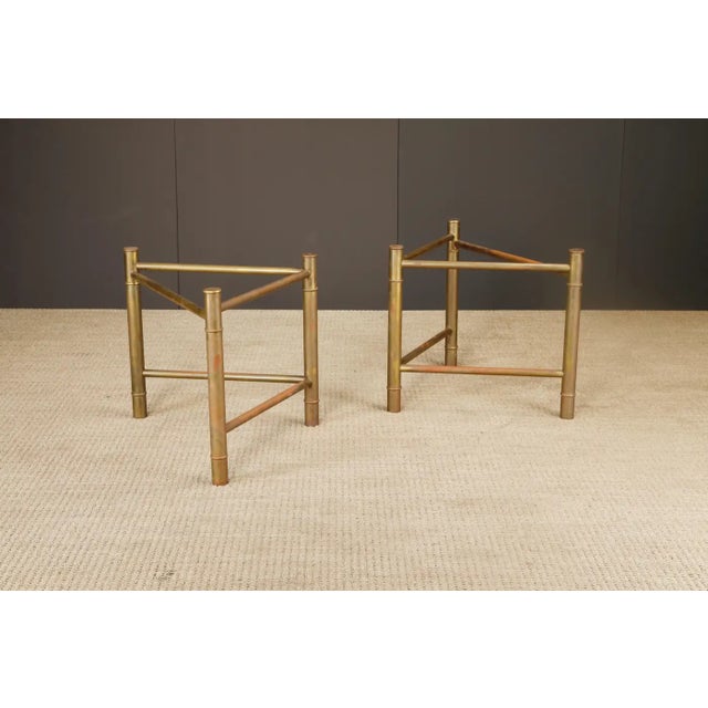 Mid-Century Modern Mastercraft Patinated Brass Faux Bamboo Dining Table / Desk Bases, 1970s For Sale - Image 3 of 16
