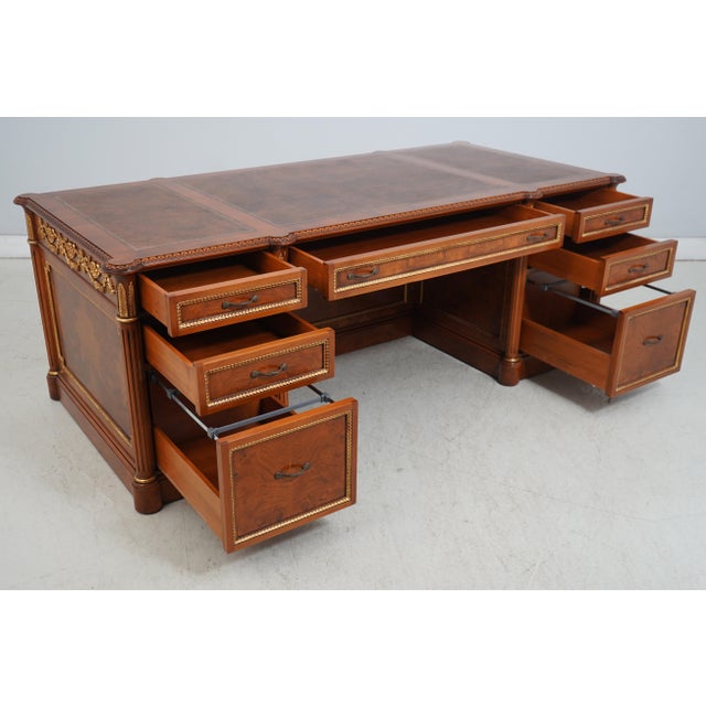 Francesco Molon Leather Top Walnut Executive Desk For Sale - Image 4 of 18