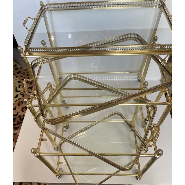 Glass French Neoclassical Style Nesting Bar Carts With Glass Shelves, Maison Jansen For Sale - Image 7 of 17