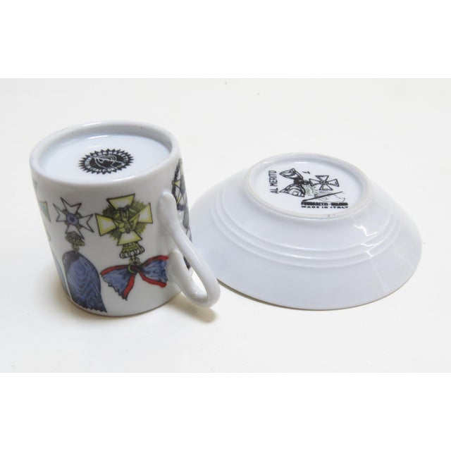 1960's Fornasetti Art/Design on Richard Ginori Fine Porcelain - Al Merito Cup and Saucer For Sale - Image 11 of 12