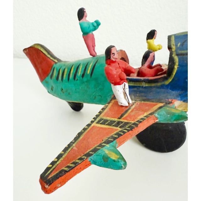 Blue Vintage Mexican Folk Art Acrobats on Airplane, Mid 20th Century For Sale - Image 8 of 10