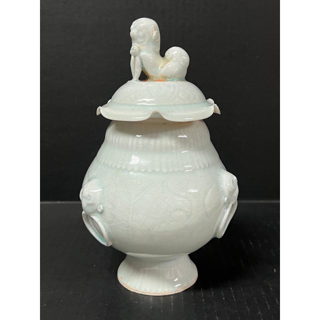 Late 20th Century Chinese Art Porcelain Light Celadon Glazed Porcelain Jar With Cover ITEM NAME: Late 20Thy Century...