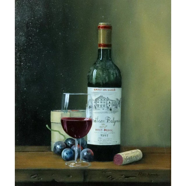 Peter A. Kotka, Still Life With Bottle of 1997 Château Belgrave Haut-Médoc, Grand Cru Classé, Glass and Cheese Circa 1997–2000 For Sale - Image 4 of 4
