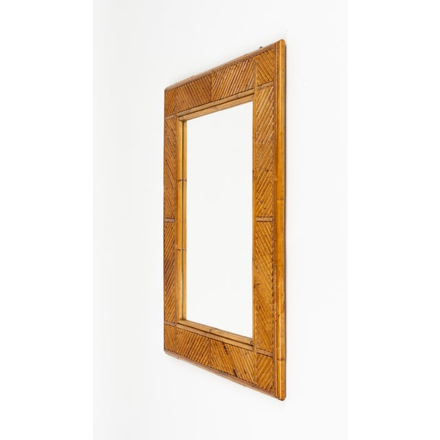Wood Mid-Century Rattan and Bamboo Wall Mirror attributed to Vivai Del Sud, Italy, 1970s For Sale - Image 7 of 10