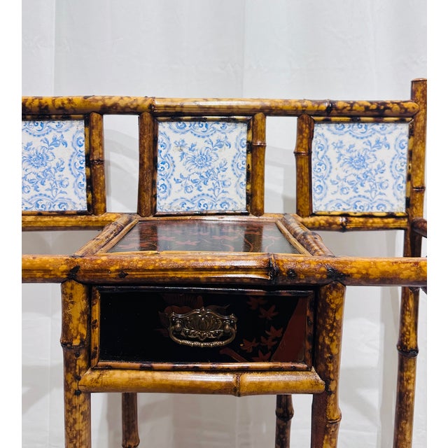 Antique English Aesthetic Era Scorched Bamboo Hall Tree Mirror & Table Set For Sale - Image 4 of 10