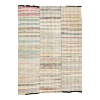 Mid 20th Century Striped Vintage Decorative Rag Rug For Sale
