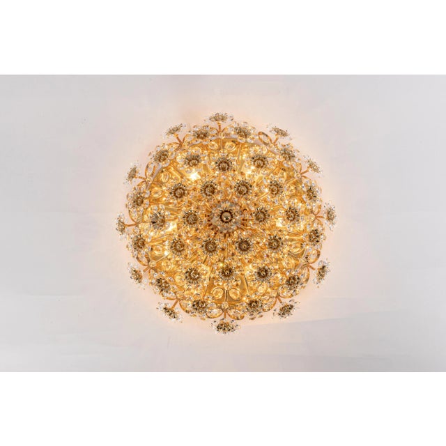 Metal Petite Gilt Brass Cut-Glass Flower Flush Mount by Palwa, Germany, 1970s For Sale - Image 7 of 12
