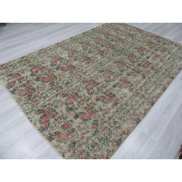 1960s Vintage Turkish Floral Rug - 6′11″ × 10′5″ For Sale - Image 4 of 6