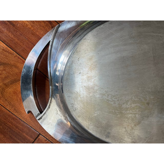 Metal Huge 27” Long Heavy Art Deco Style Silverplated Tray With Stunning Handles - Unknow Maker For Sale - Image 7 of 9