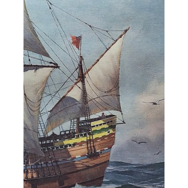 Wood 1950s Hervey Garrett Smith "Mayflower Ii" Signed Maritime Print – Framed 26.5" X 33" For Sale - Image 7 of 11