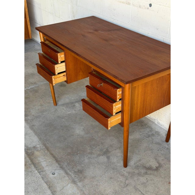 Vintage Danish Mid Century Modern Teak Writing Desk Vanity Scandinavian Modern For Sale - Image 4 of 10