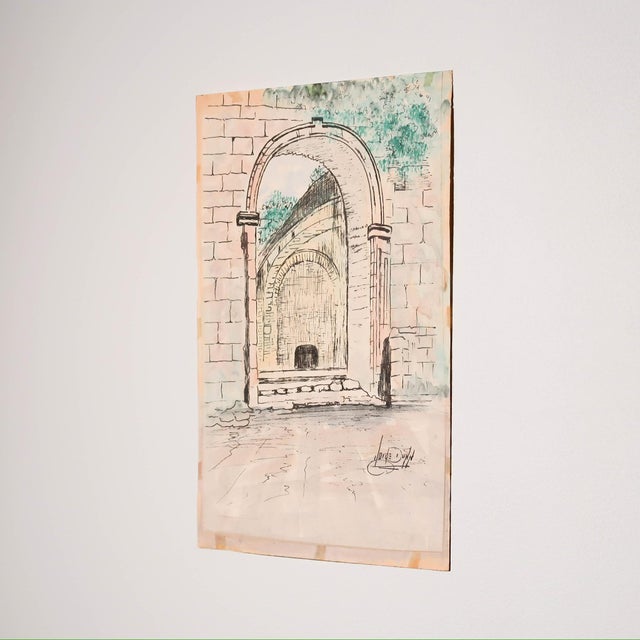 Realism Vintage Signed Architectural Archway Ink and Watercolor Illustration on Paper by Artist Jorge Dunn For Sale - Image 3 of 12
