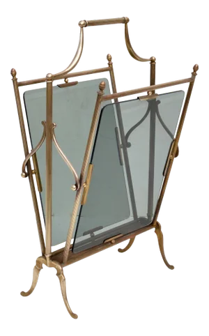 Jacques Adnet French Neoclassical Brass & Smoked Glass Magazine Rack