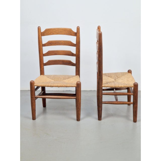 Charlotte Perriand Set of Brutalist Wood and Wicker Chairs in the style of Charlotte Perriand, 1960s, Set of 2 For Sale - Image 4 of 16