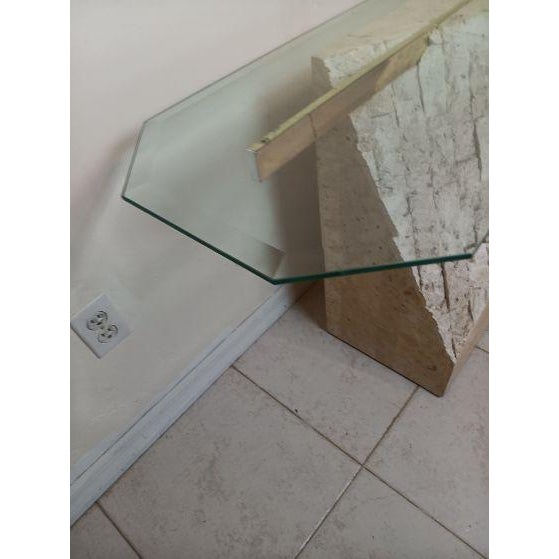 Mid-Century Modern Vintage Mactan Tessellated Stone Brass Glass Console Sofa Table For Sale - Image 3 of 6