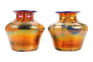 Imperial Art Glass Heart & Vine Decor Vases- A Pair