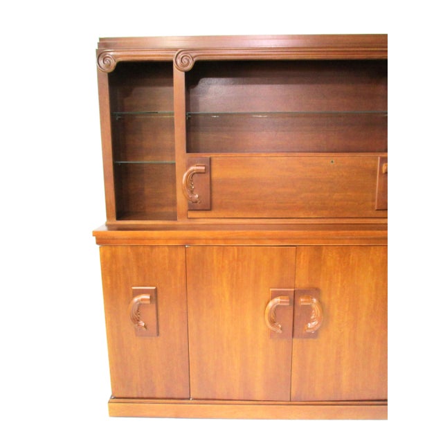 Mid-Century Modern 2 Pc. Bar Cabinet Walnut Toned Mid Century Deco Regency For Sale - Image 3 of 18