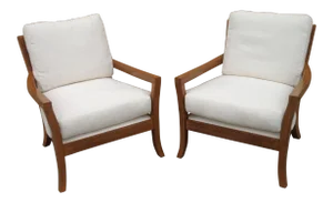 Modern White Chenille Upholstered Lounge Chairs - a Pair