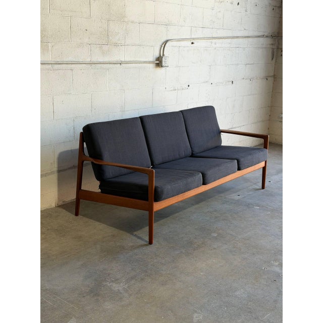 Teak Black 3 Seater Sofa Couch Mid Century Modern Wooden Living Room Lounge Denmark 1960s For Sale - Image 15 of 15