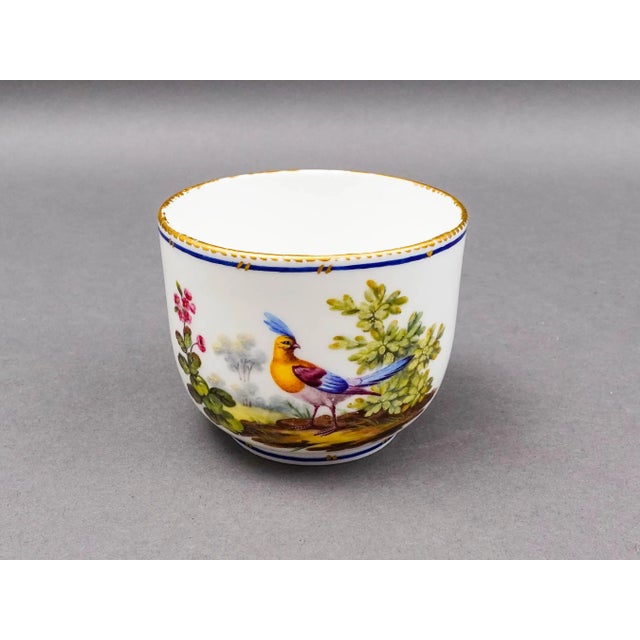 Manufacture de Sevres Sevres Francois Joseph Aloncle Hand Painted Birds Open Sugar Bowl Cup, Circa 1772 For Sale - Image 4 of 8