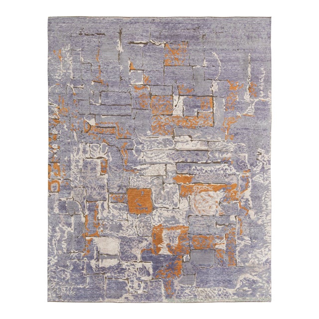 Hand-Knotted Abstract rug in Purple, White, Orange Pattern by Rug & Kilim - 8x10 For Sale