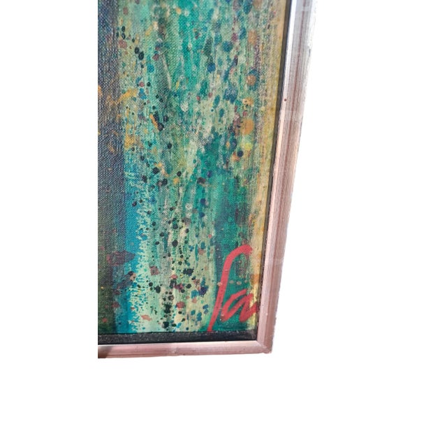 Vintage expressionism framed oil painting on canvas of man with accordian. Signed and dated. There is a piece of of book...