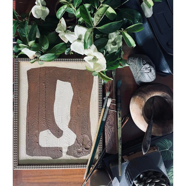 Contemporary abstract painting on canvas. Framed in a gold locally made frame Unframed painting: 11" x 14" Framed...