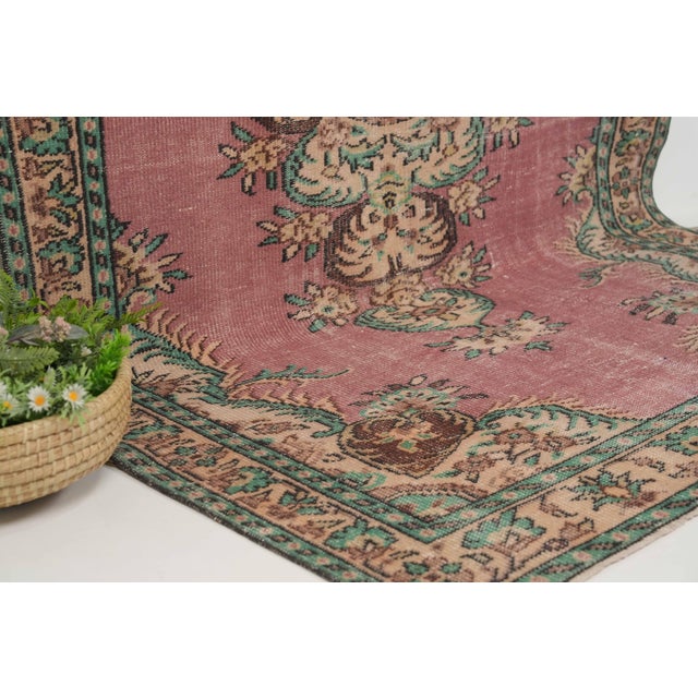 1970s 1970s Vintage Turkish Handmade Wool Cotton Pink Area Rug For Sale - Image 5 of 12