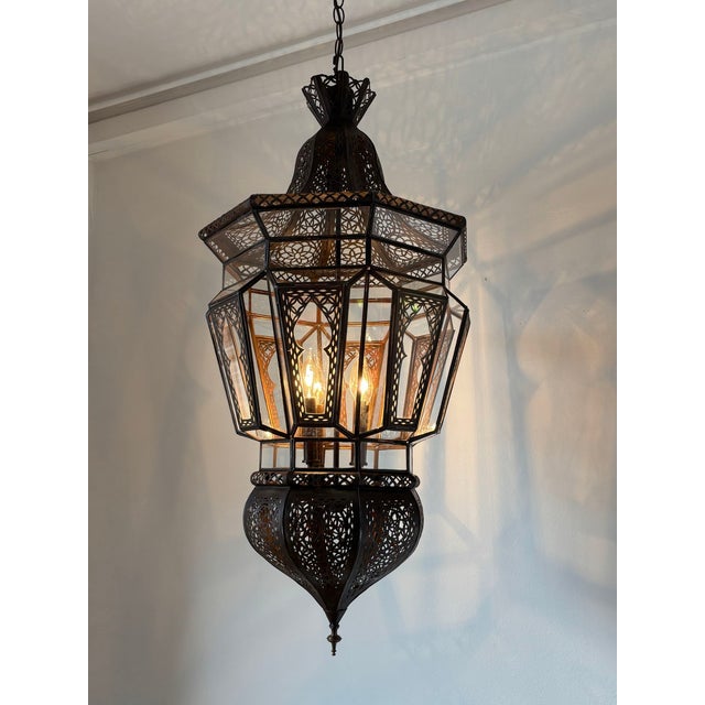 Moroccan Vintage Moorish Hanging Glass Light Fixtures a Pair For Sale - Image 10 of 12