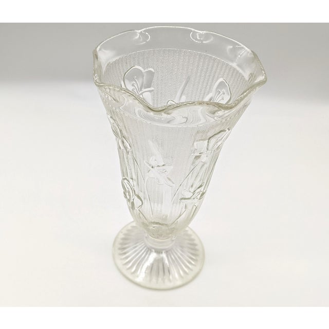 Vintage Clear Depression Glass Iris Herringbone Footed Vase