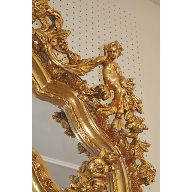 Large Monumental Louis XV French Style Putti Center Beveled Wall Mirror For Sale - Image 9 of 10