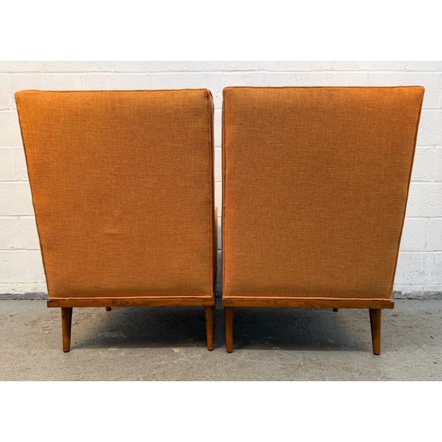 Pair of Vintage Mid-Century Modern Orange Upholstered Armchairs For Sale - Image 10 of 13